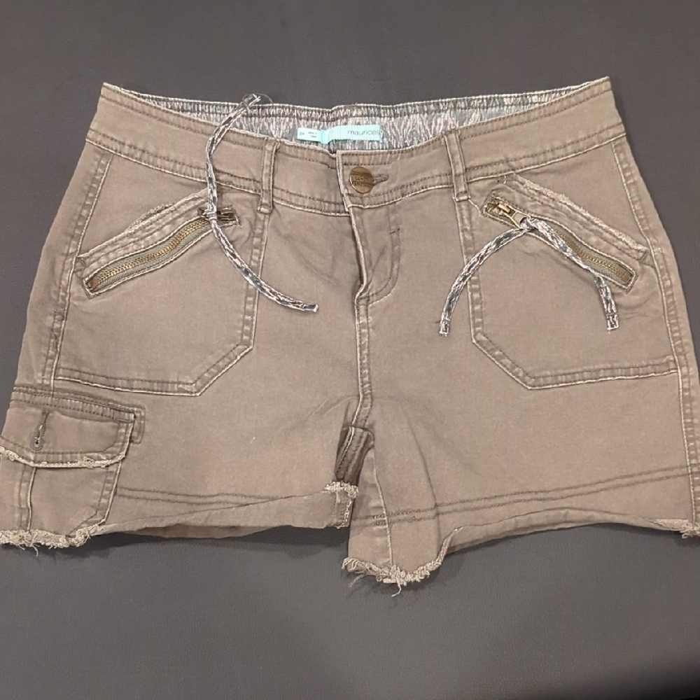 Maurices Tan Cargo Shorts with Decorative Stitching